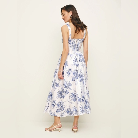 NWT Reformation Balia Midi Linen Dress in Lupine  Blue White Floral | size 2 - Picture 4 of 13